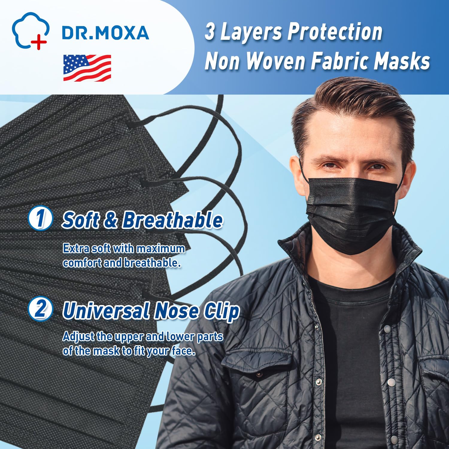 DR.MOXA non-woven mask material for breathable daily wear.