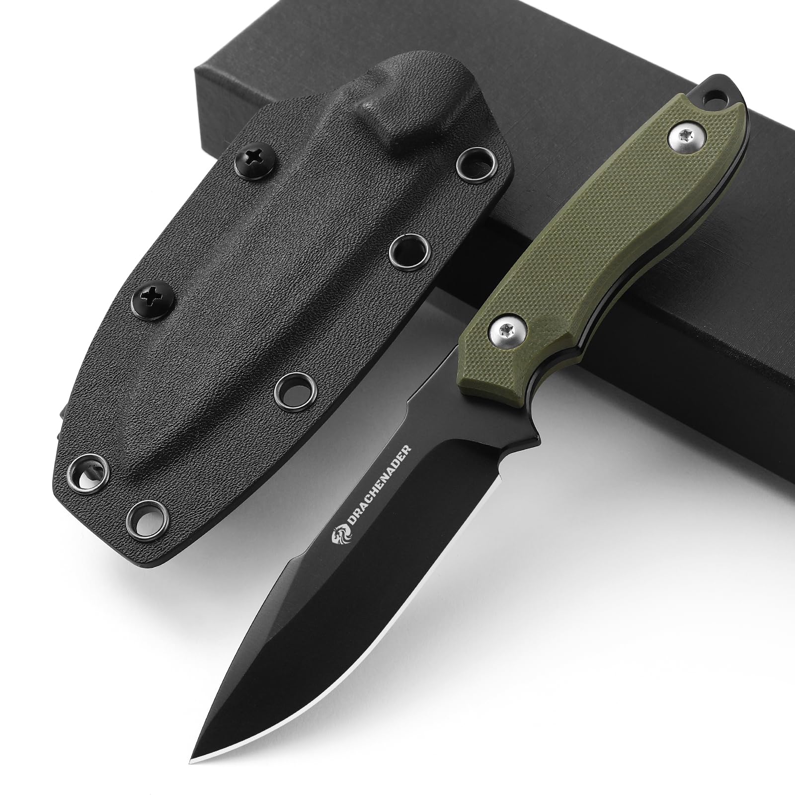 Drachenader 7-inch EDC fixed blade in D2 steel for rugged outdoor use.