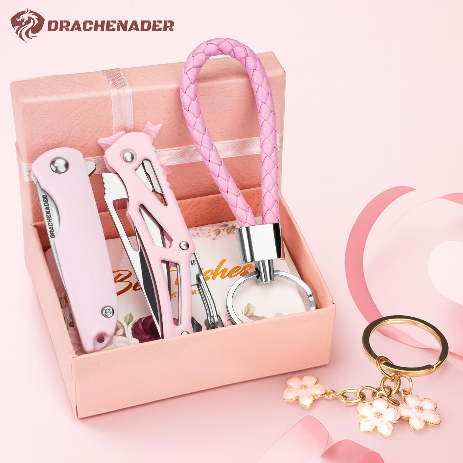 DRACHENADER gift set with knives, keychains, and card ideal for ready-to-gift occasions.