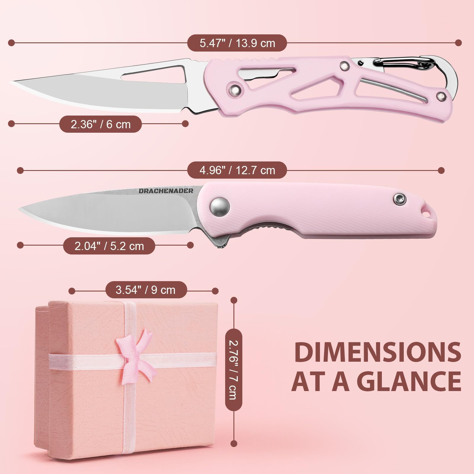 DRACHENADER stylish keychains and gift box complement the pink knives for on-the-go style.
