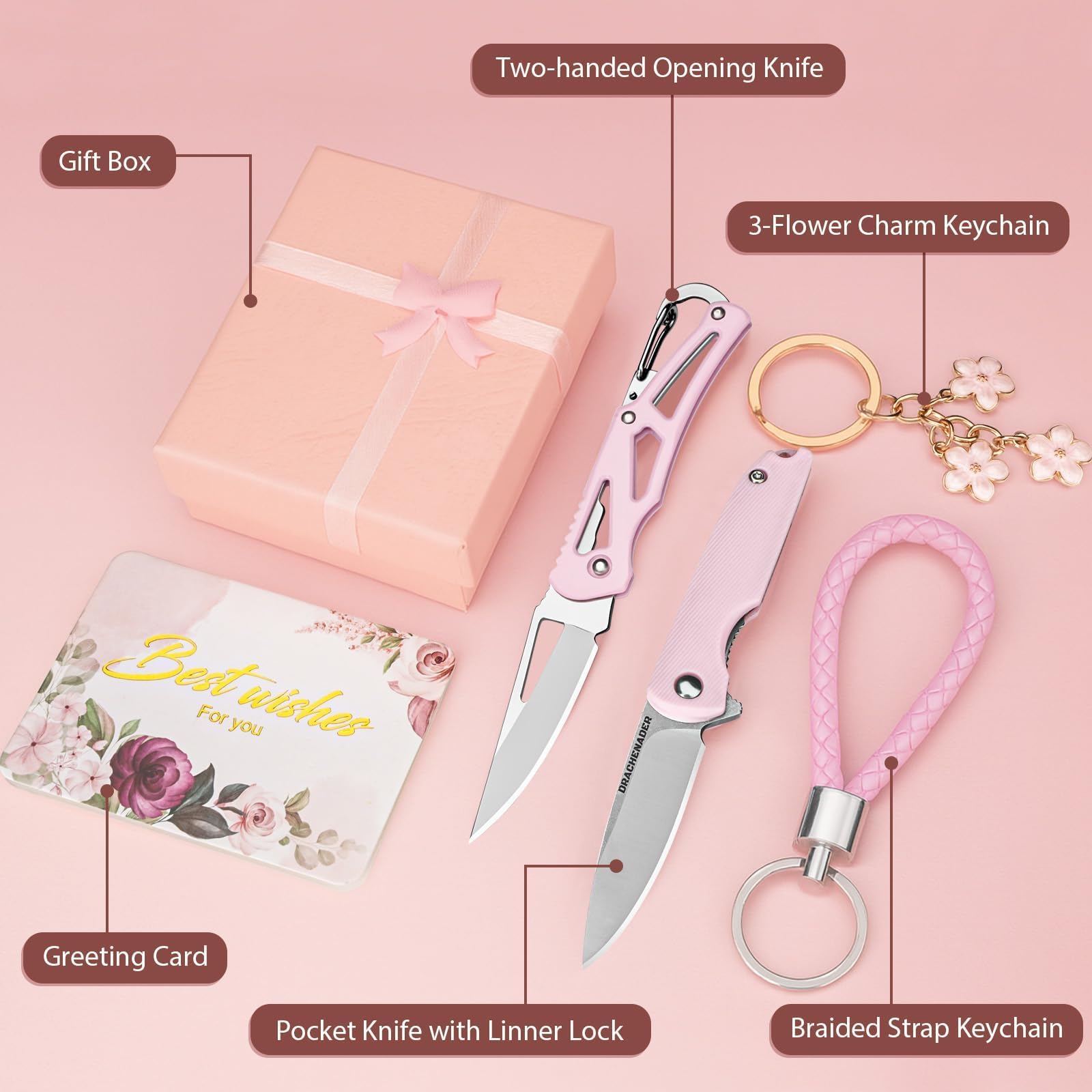 DRACHENADER women's pocket knife in pink designed for convenient everyday use.