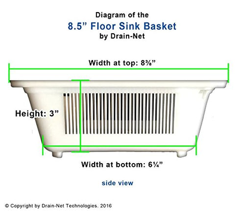 Drain-Net floor sink basket installed under a stainless steel sink.