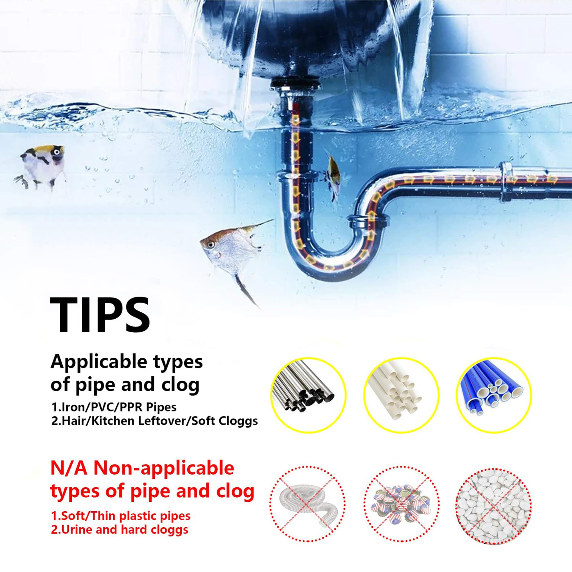 Drainsoon adjustable stop screw aids quick cable feeding.