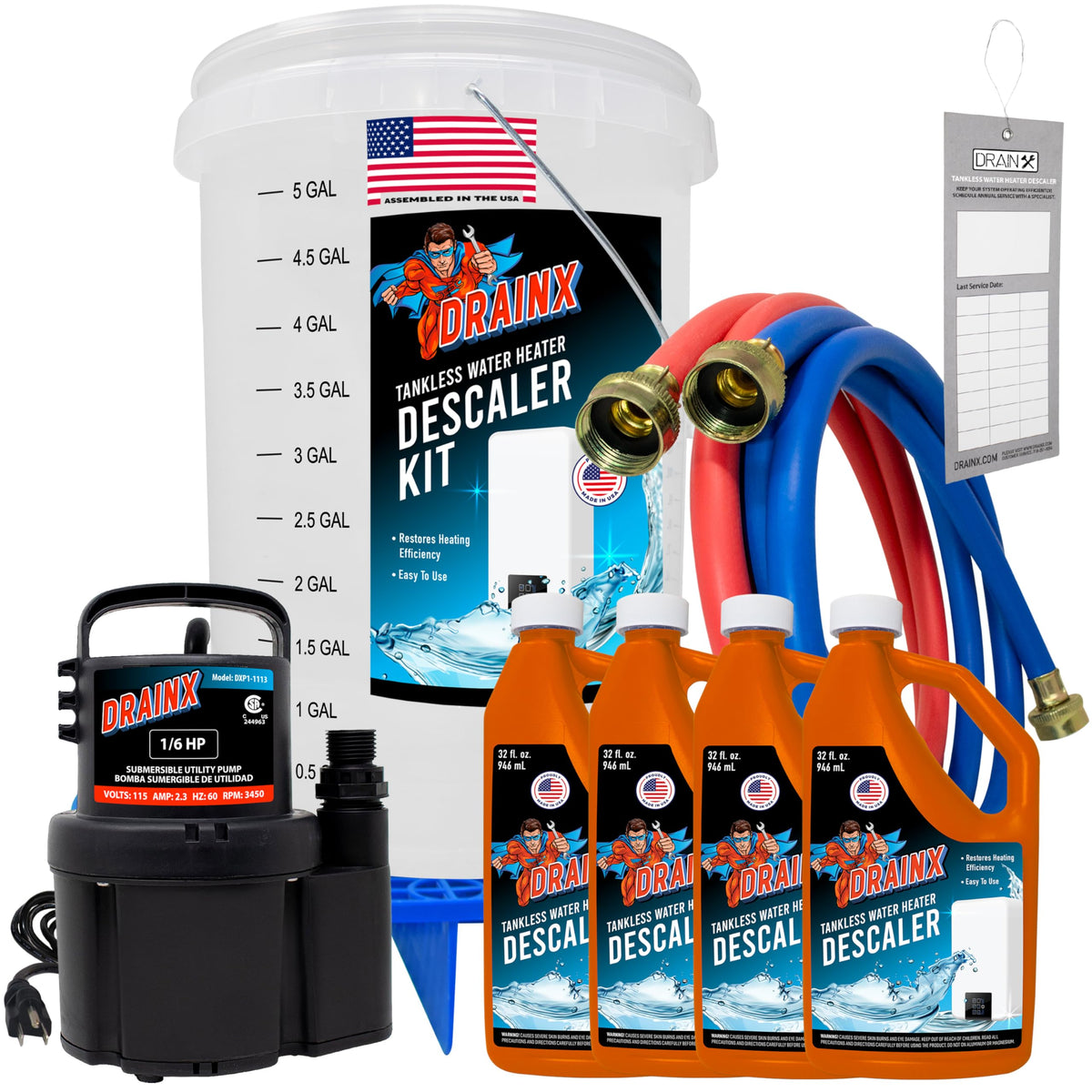DrainX flush kit submersible pump enables efficient tankless descaling