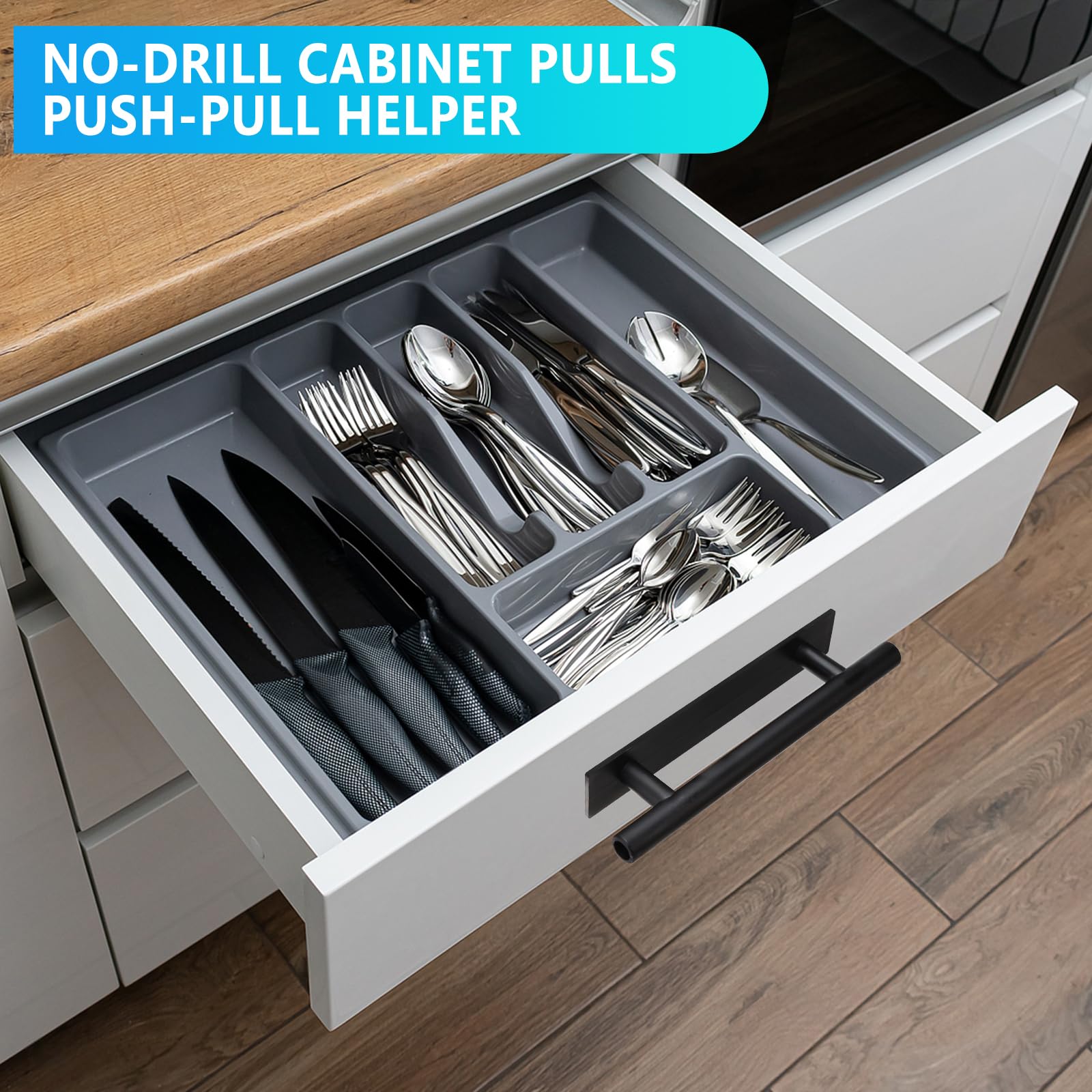 Draupnir black finish push pull helper mounted on furniture