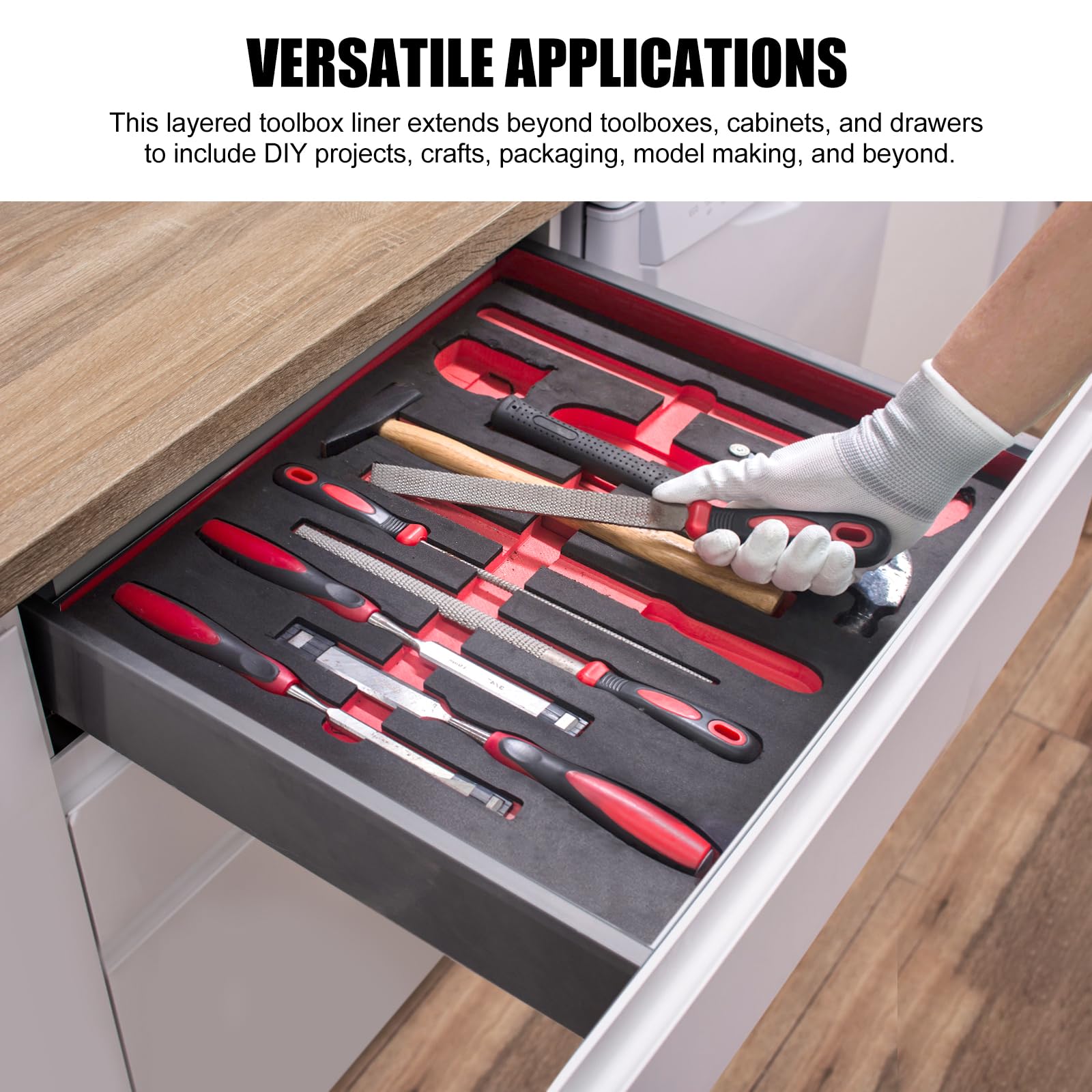 Draupnir tool-storage organization foam keeps chisels, wrenches, and bits neatly in place