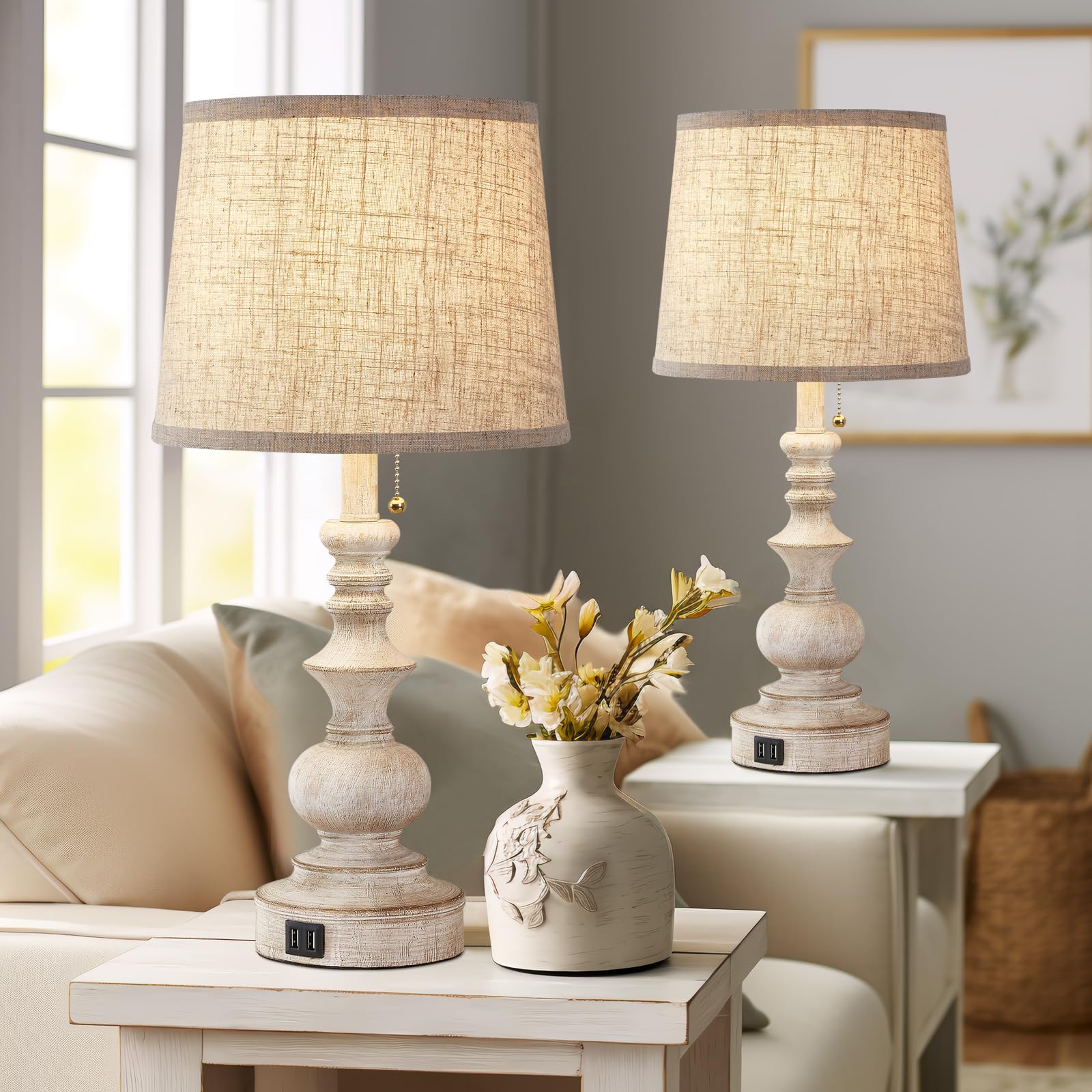 Drawealth nightstand lamps with USB charging ports for convenient device power.