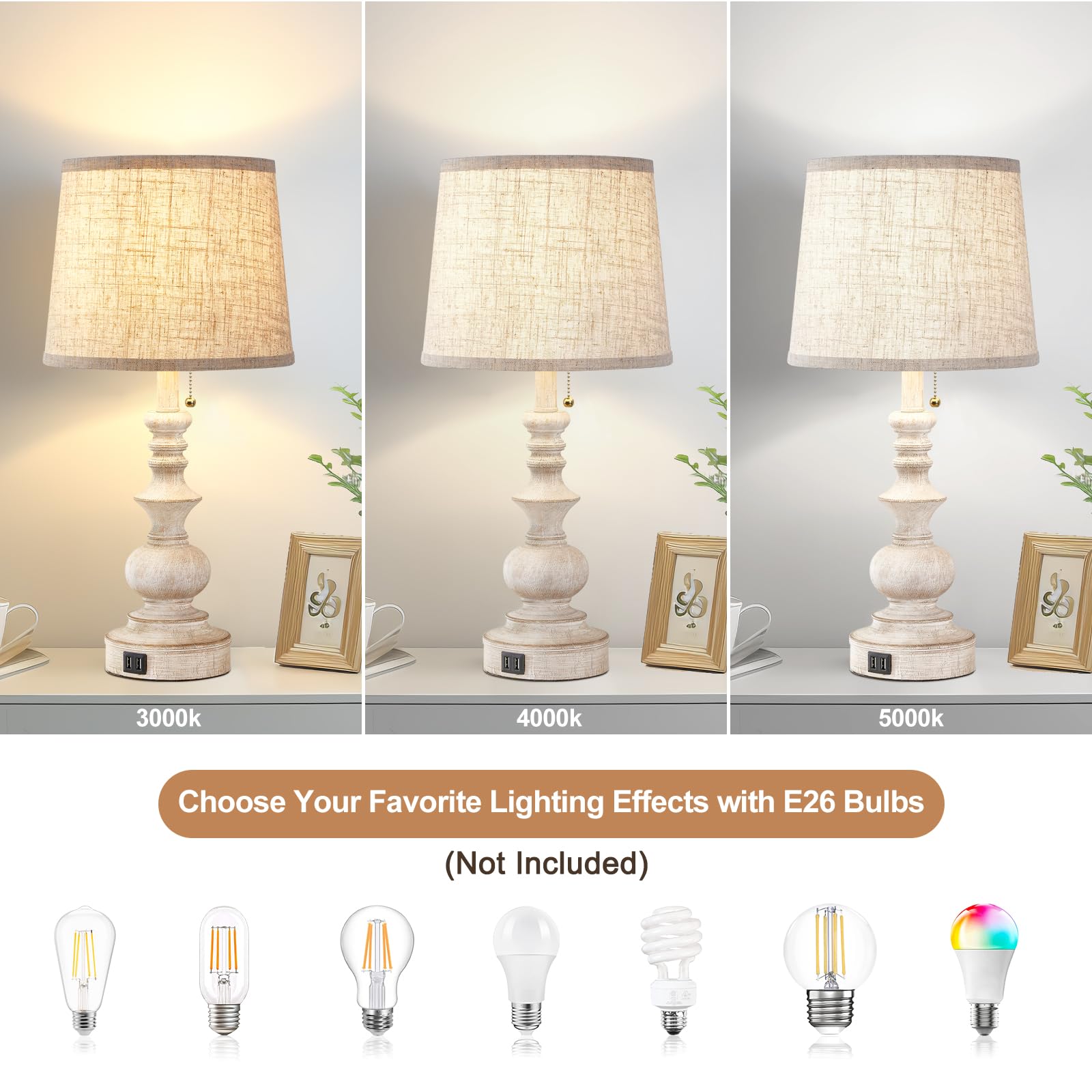 Drawealth wooden finish lamp brings warm farmhouse style to living spaces.
