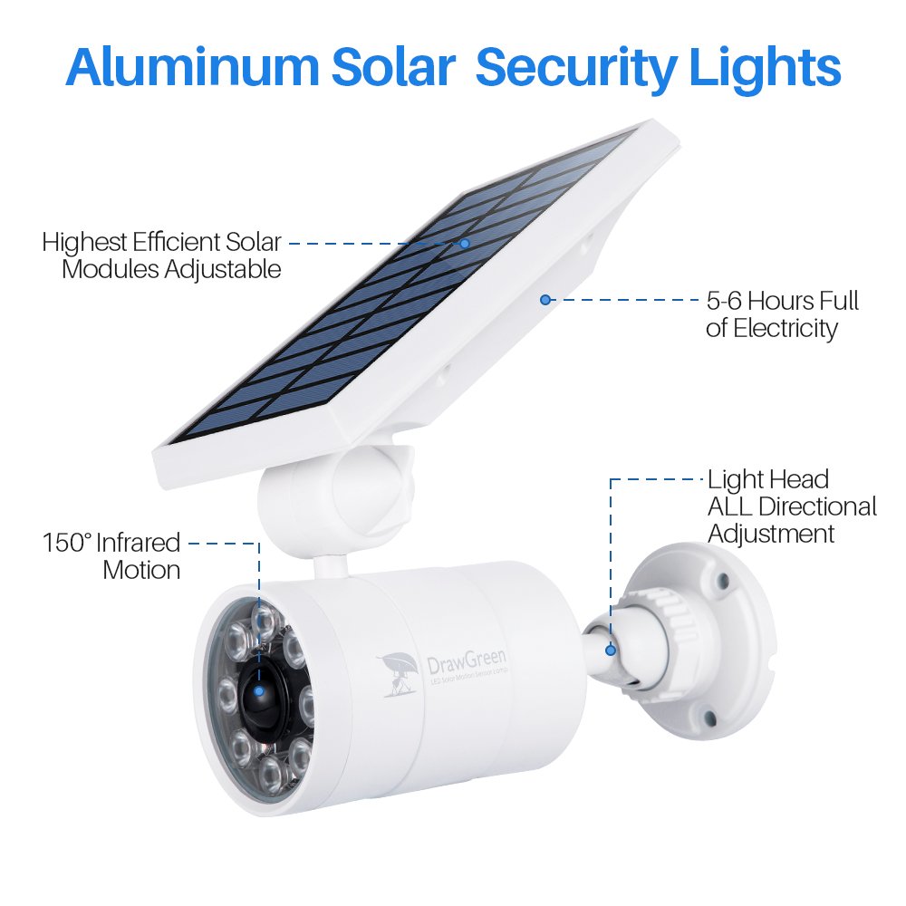 DrawGreen solar motion lights 1400lm brightness highlights powerful yard illumination after sunset.
