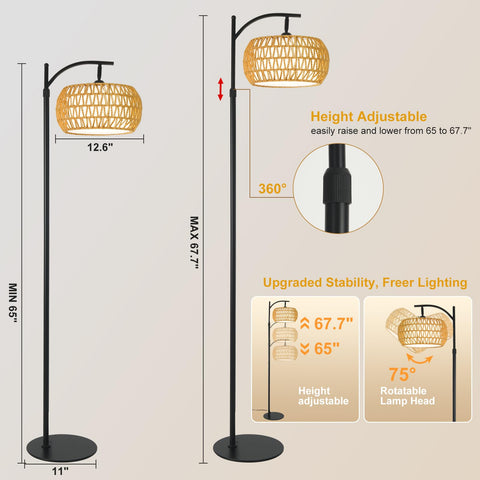 DRAWNCAT Boho Rattan Floor Lamp dimmable LED for personalized mood lighting.