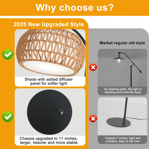 DRAWNCAT Boho Rattan Floor Lamp height adjustability supports customized reach.