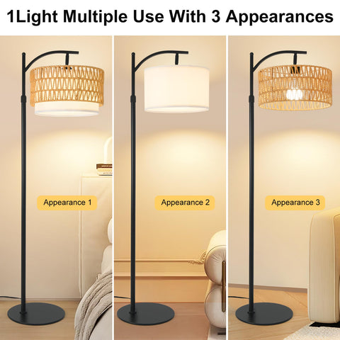 DRAWNCAT Bohemian Rattan Floor Lamp dual 12W bulbs for consistent brightness and reliability.