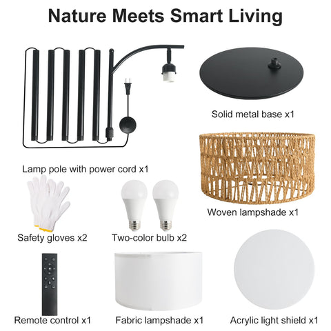 DRAWNCAT Bohemian Rattan Floor Lamp lampshade system enables easy shade interchangeability.