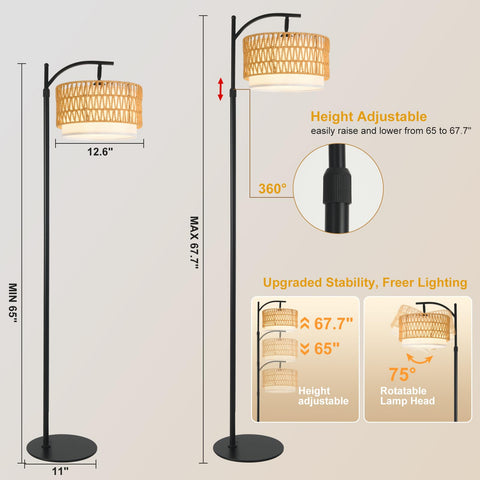 DRAWNCAT Bohemian Rattan Floor Lamp shade texture and cover enable easy shade swaps.