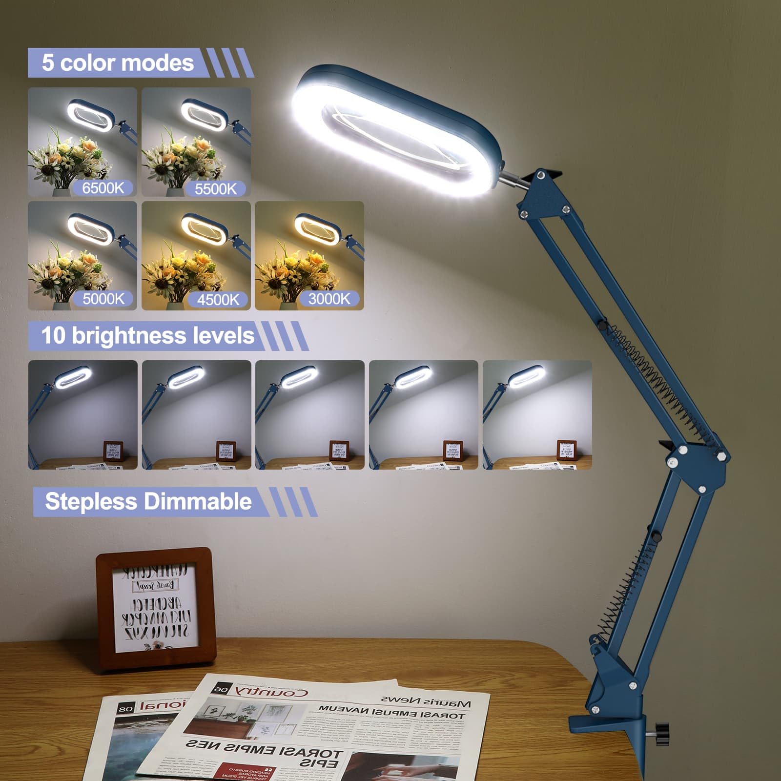 Drdefi clamp-based 2-in-1 craft lamp attached to a table edge