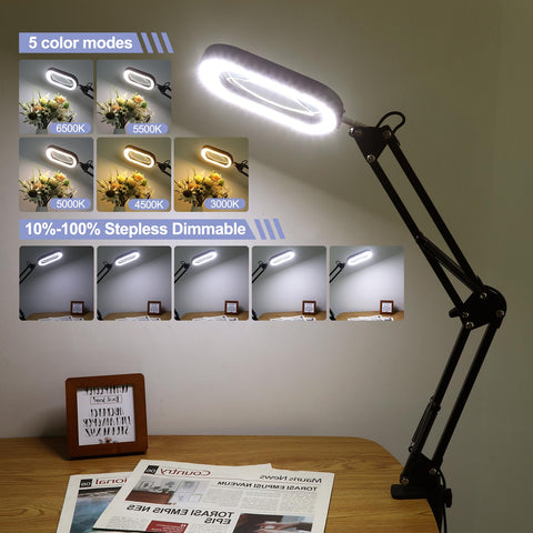 Drdefi Helping Hands 2-in-1 magnifying desk lamp supports desktop and clip mounting.