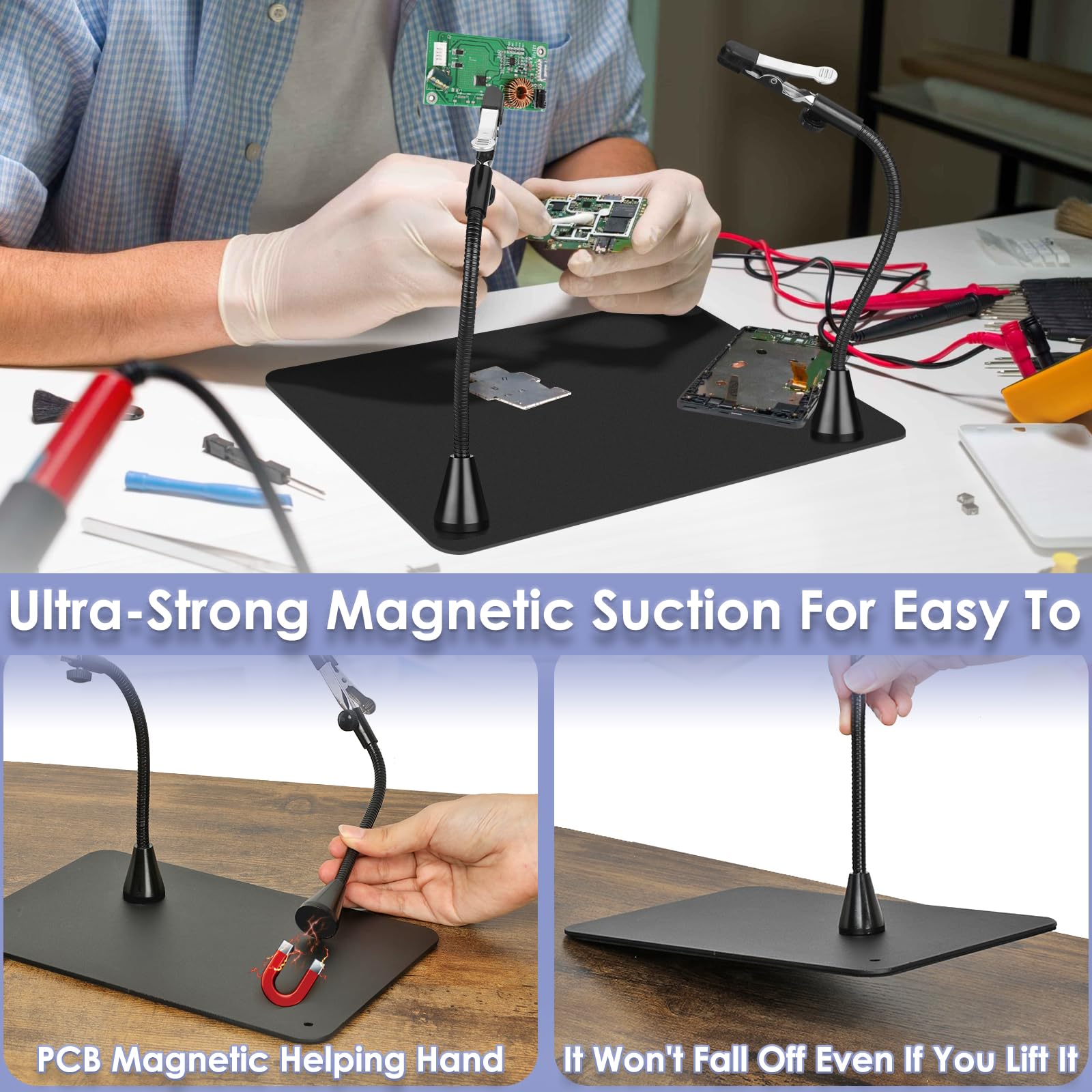Drdefi Helping Hands desk clamp base enables stable setup on any workspace.