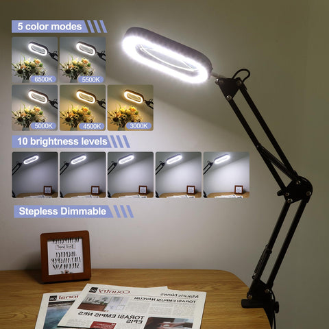Drdefi LED magnifying lamp with dimmable brightness for detailed hobby work.