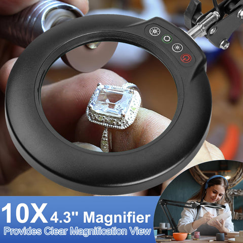 Drdefi 10x magnifying lamp clarifies tiny components during assembly.