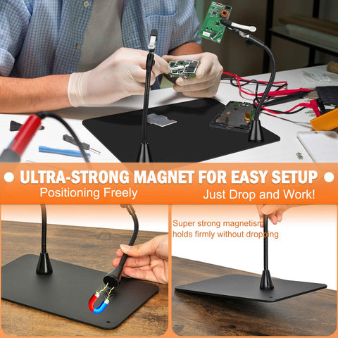 Drdefi Soldering Helping Hands magnetic base keeps the setup stable.