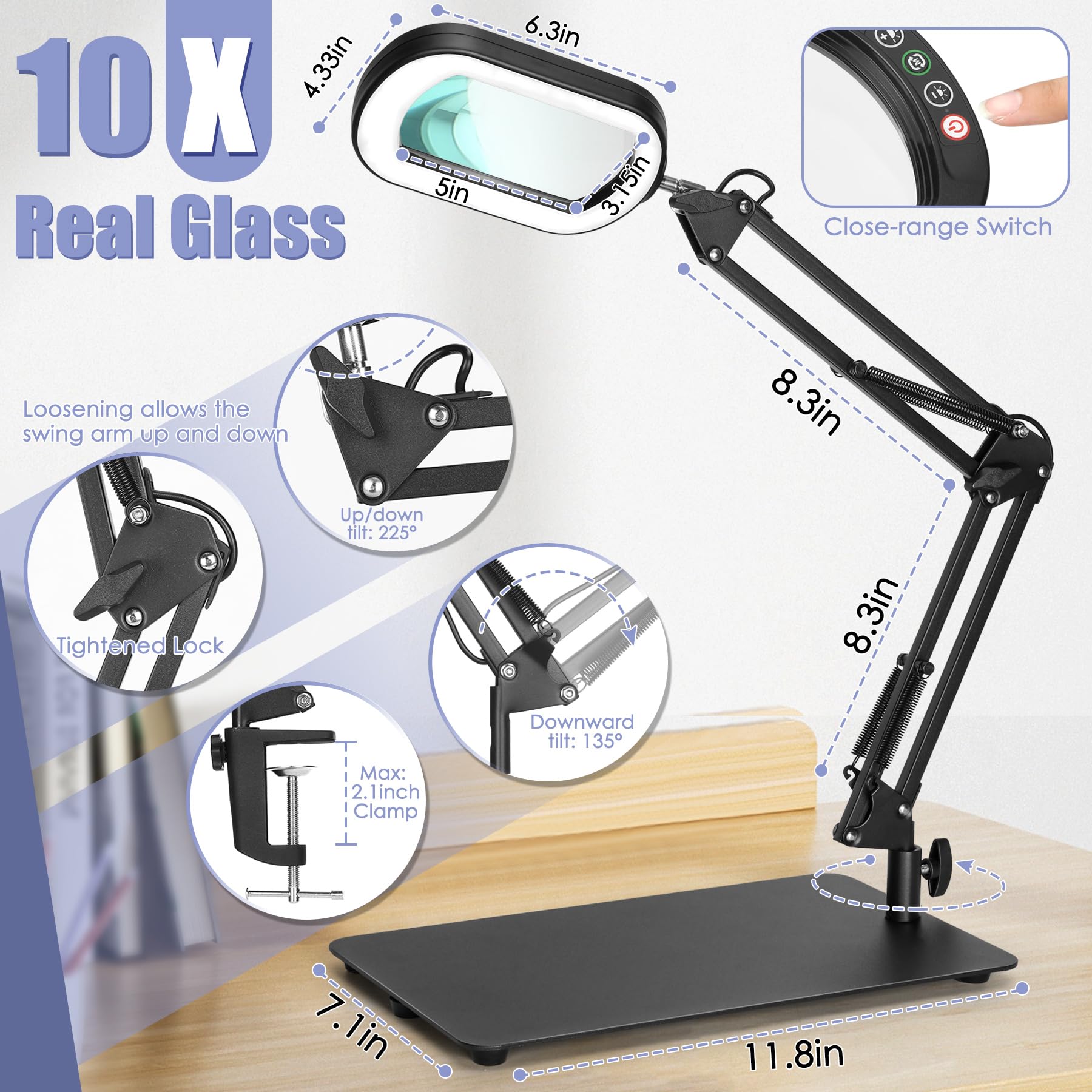 Drdefi USB-powered desk lamp magnifier for easy mounting.