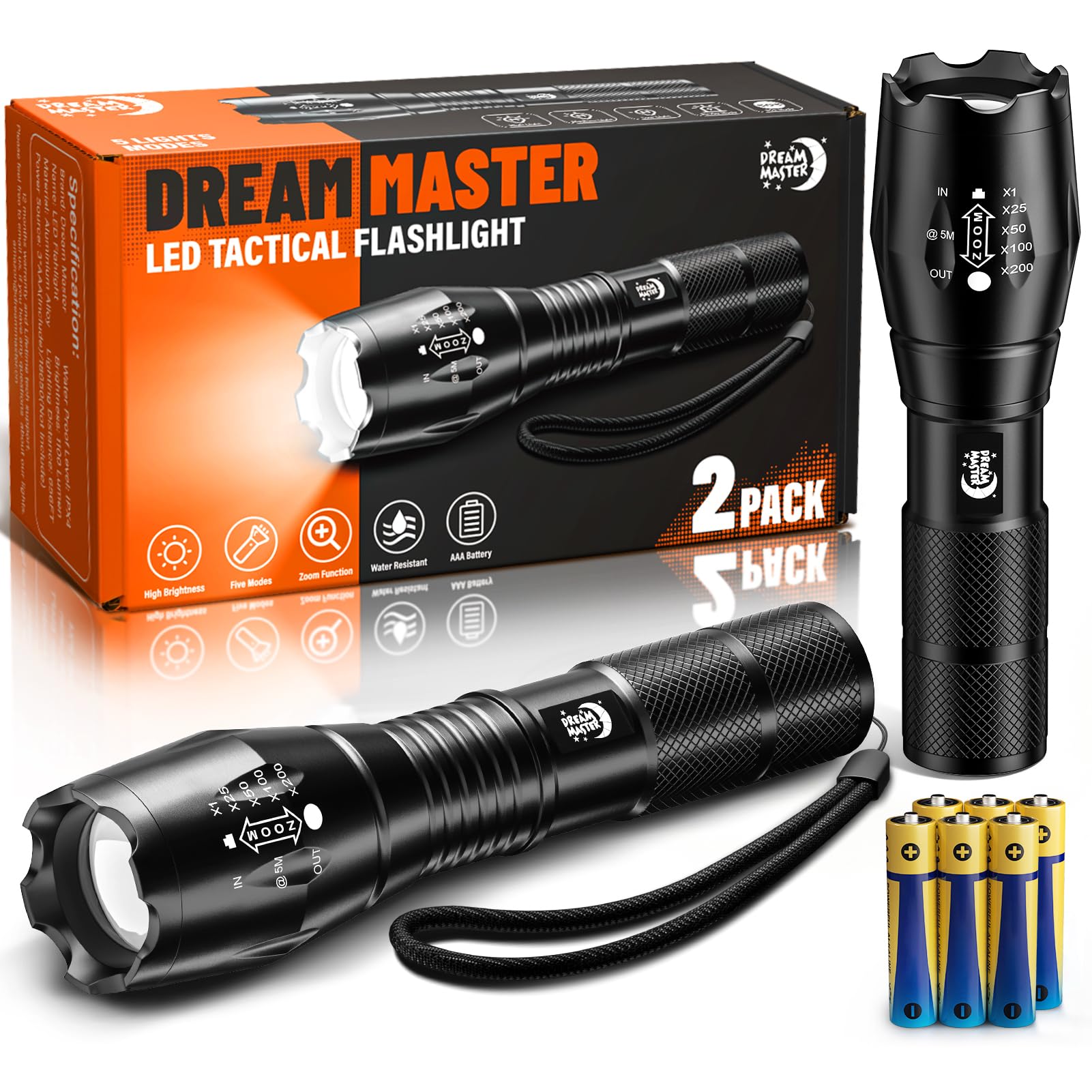 Dream Master 2-pack LED flashlights in box for quick gifting and ready use.