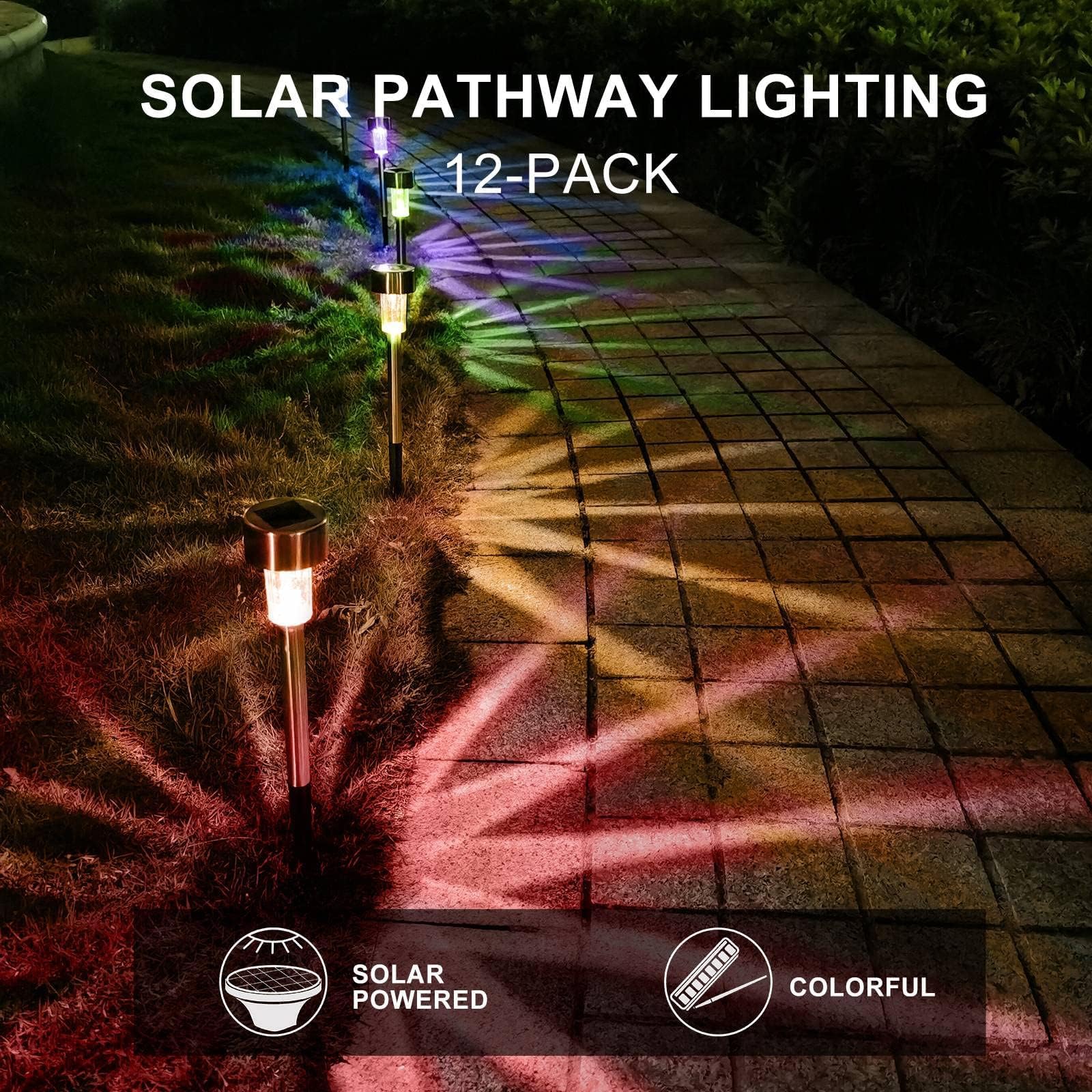 Dream Master walkway light lighting a patio with ambient multicolor glow