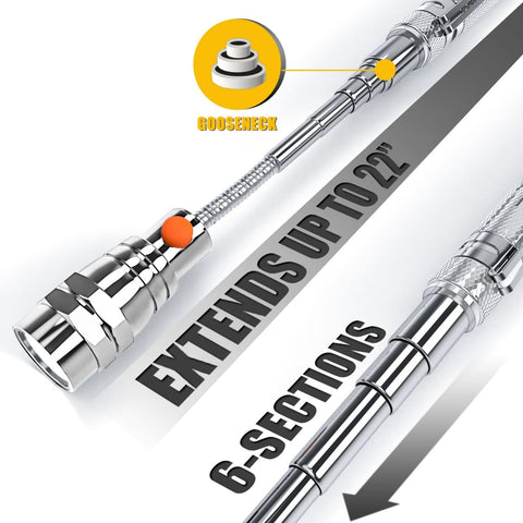 Dream Master telescoping magnet flashlight shows LED illumination for hard-to-reach spots.