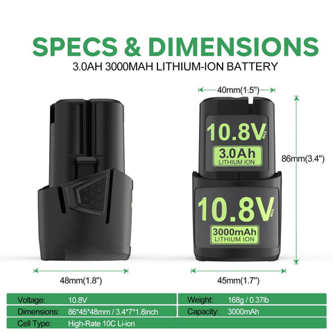 DREAMDASH 2-pack 3000mAh battery side view, fits Stihl tools for extended lawn care sessions