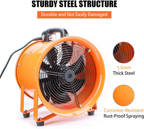 DreamDragon blower in basement demonstrates portable ventilation capability.