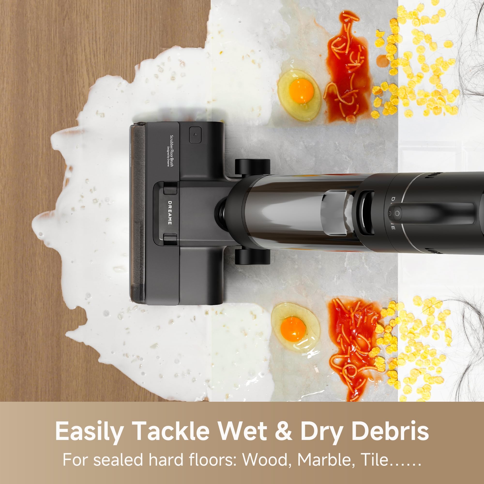 DREAME G10 Combo LED carpet brush reveals hidden dirt for thorough cleaning.