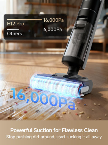 Dreame H12 Pro edge-to-edge cleaning reaches baseboards and corners.