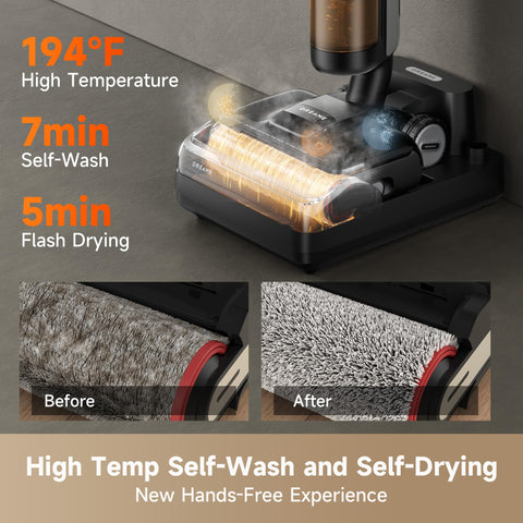 DREAME H12 Pro FlexReach 194f self-clean and dry brush cycle