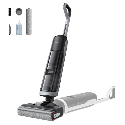 Dreame H14 demonstrating 180-degree lie-flat reach under furniture for dust removal
