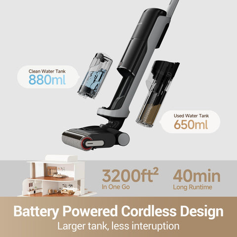 DREAME H14 Pro 880 ml water tank supports longer cleaning sessions.