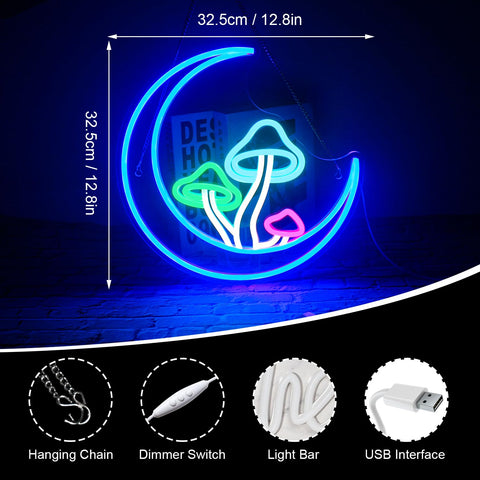 DreamFORT Mushroom Neon LED Sign showing flexible tube and durable back panel