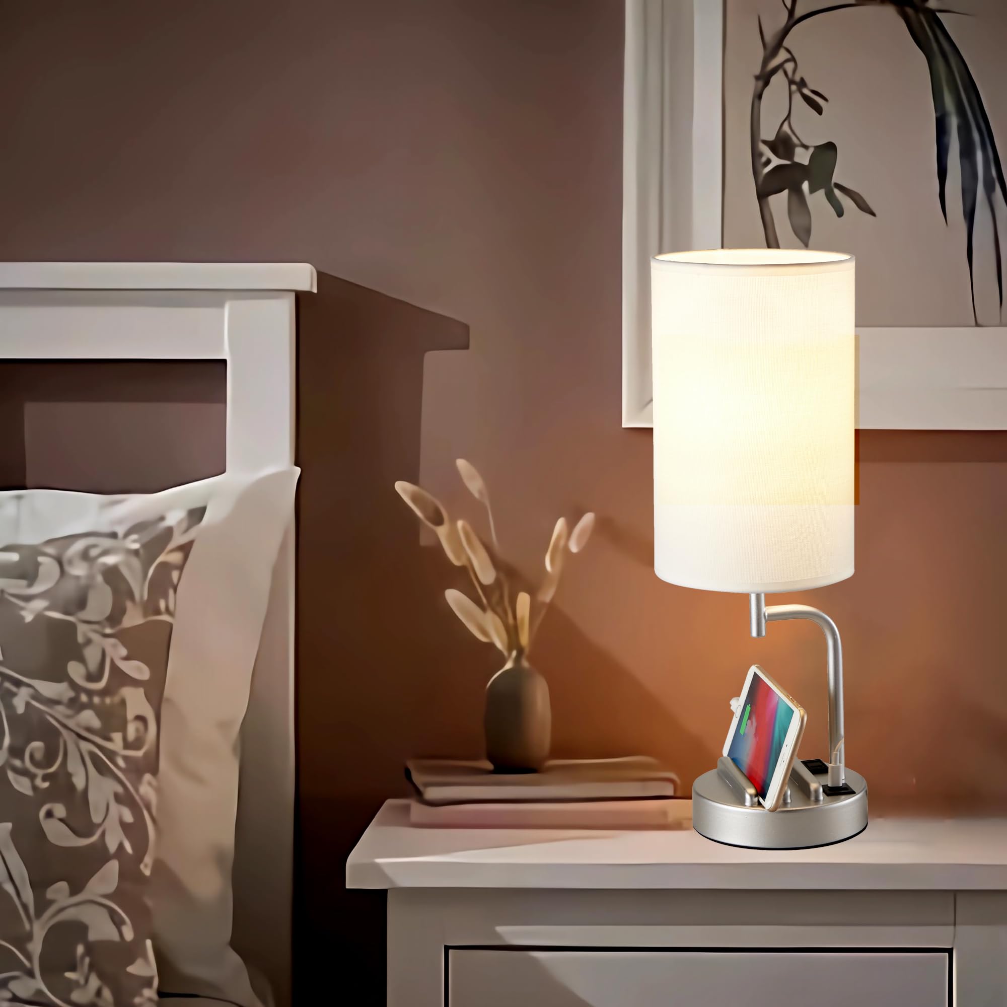 Dreamholder lamp with built-in AC outlet for powering small devices.