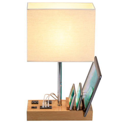 Dreamholder desk lamp wooden base with phone slots keeps devices organized