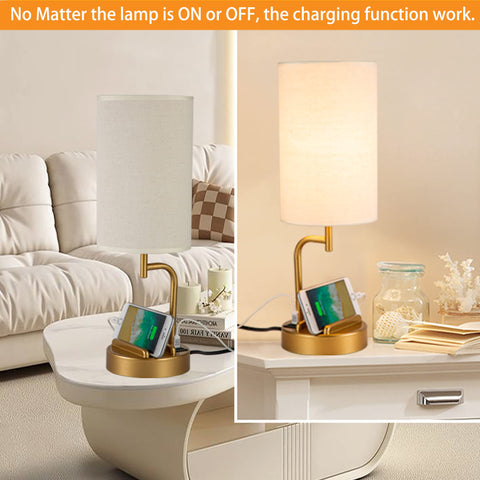 Dreamholder gold finish bedside lamp with AC outlet and modern style