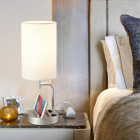 Dreamholder silver bedside lamp seen from the side for modern style.