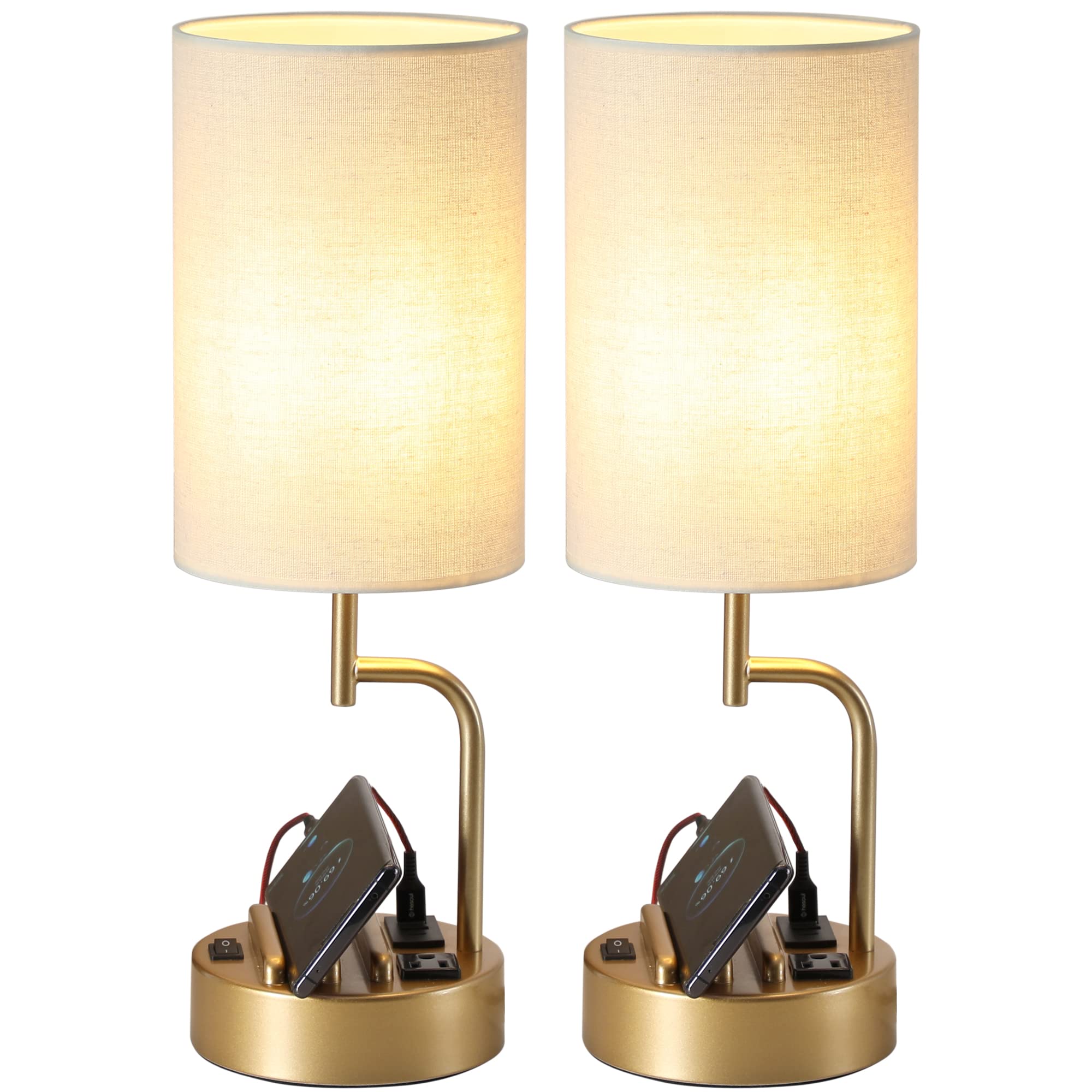 Dreamholder table lamp with USB ports and outlet for bedside charging.