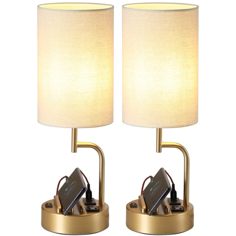Dreamholder table lamp with USB ports and outlet for bedside charging.