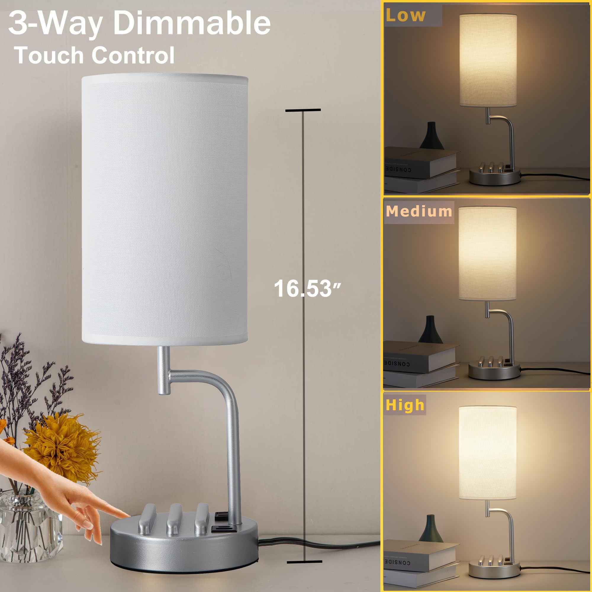 Dreamholder lamp shows USB-C and USB-A ports for bedside charging.