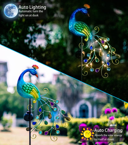 DREAMSOUL peacock solar LED path light illuminates walkways safely.