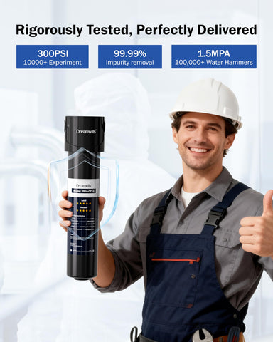 Dreamwills DS10 chlorine reduction test badge emphasizes filtration capability