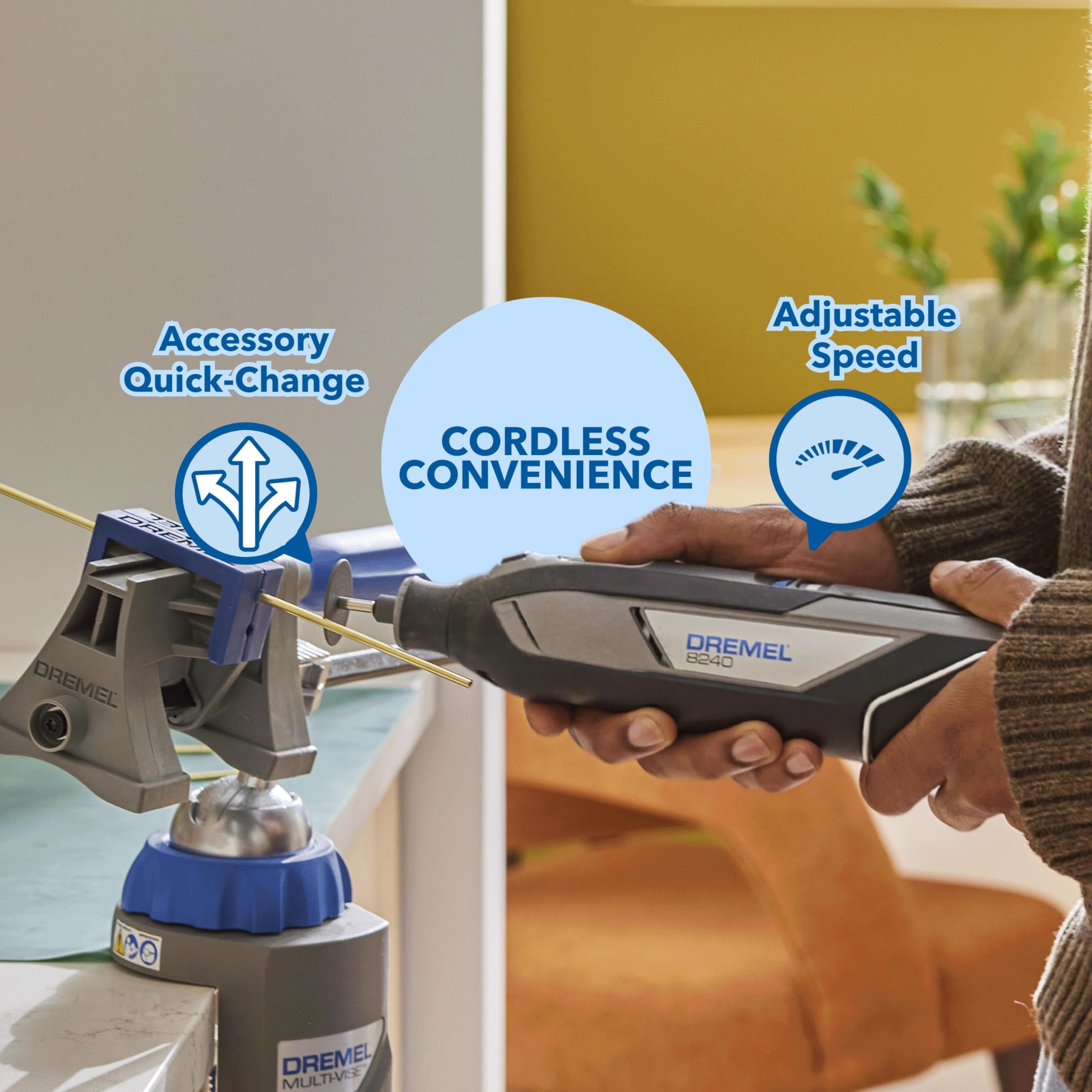 Dremel 8240-5 compact portable design for clutter-free work on small projects.