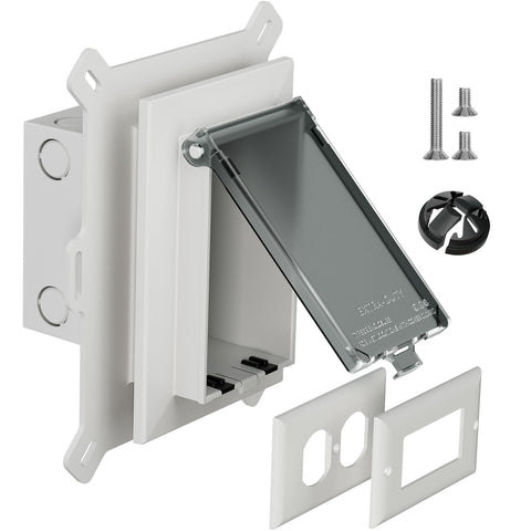 Dremica recessed outlet box vertical layout for a clean exterior look.