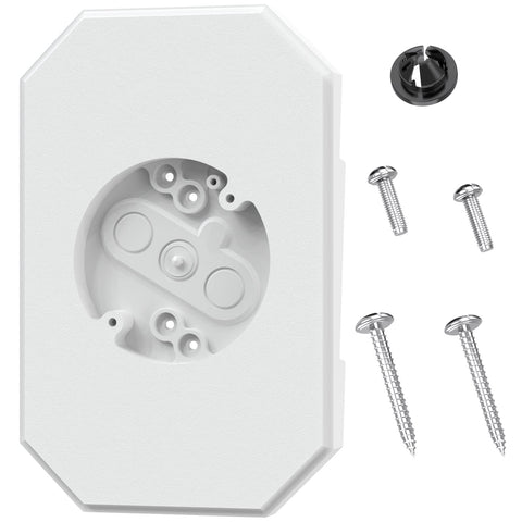 Dremica mounting kit with built-in box shown on vinyl siding for easy installation.
