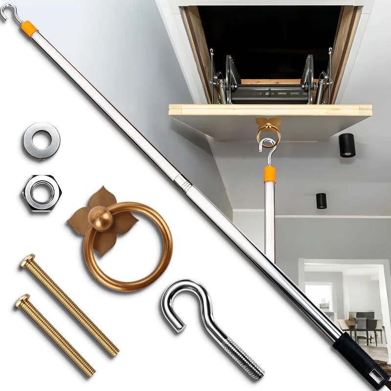 DRESSMAKER Attic Pull-Down Hook Kit with 60-inch steel pole enables smooth attic access