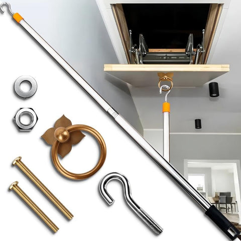 DRESSMAKER Attic Pull-Down Hook Kit with 60-inch steel pole enables smooth attic access